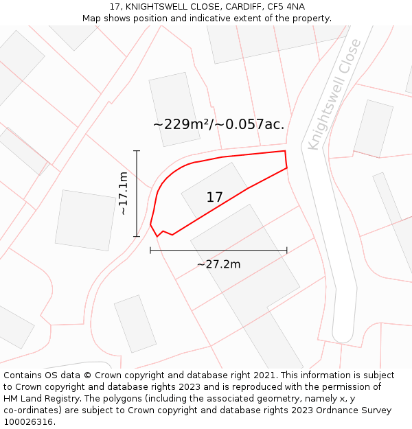 17, KNIGHTSWELL CLOSE, CARDIFF, CF5 4NA: Plot and title map