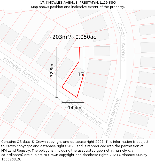 17, KNOWLES AVENUE, PRESTATYN, LL19 8SG: Plot and title map