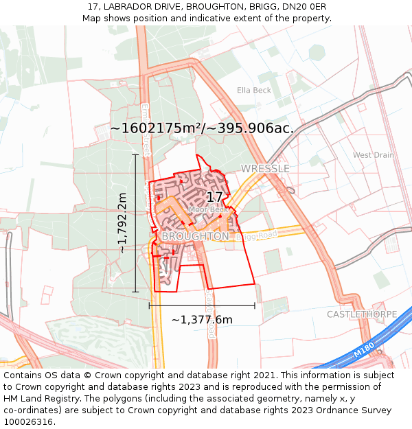 17, LABRADOR DRIVE, BROUGHTON, BRIGG, DN20 0ER: Plot and title map