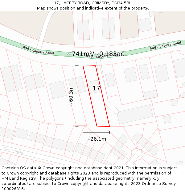 17, LACEBY ROAD, GRIMSBY, DN34 5BH: Plot and title map