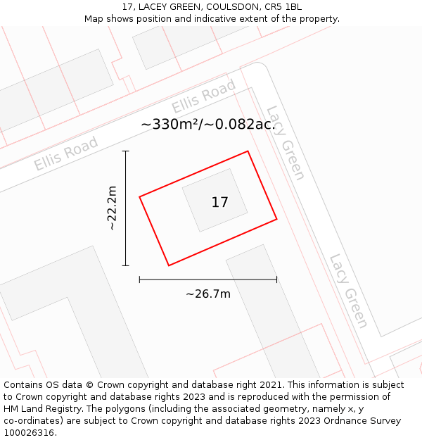 17, LACEY GREEN, COULSDON, CR5 1BL: Plot and title map