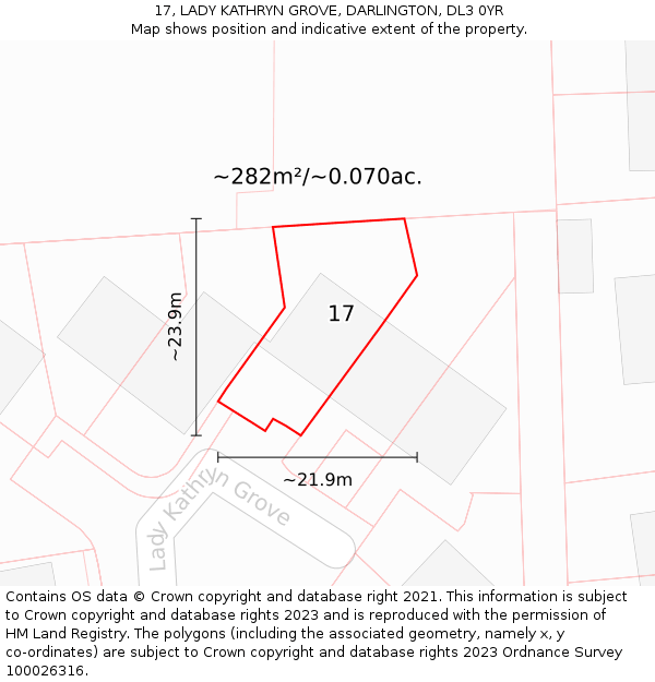 17, LADY KATHRYN GROVE, DARLINGTON, DL3 0YR: Plot and title map