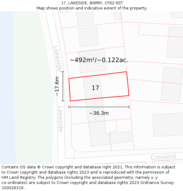 17, LAKESIDE, BARRY, CF62 6ST: Plot and title map