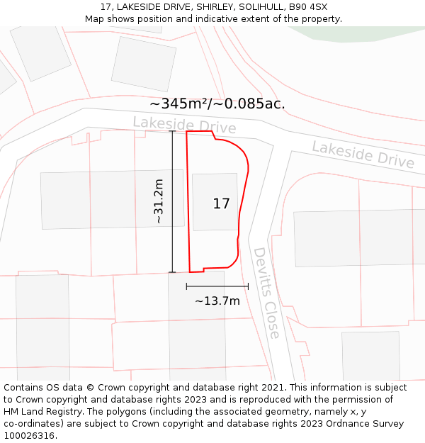 17, LAKESIDE DRIVE, SHIRLEY, SOLIHULL, B90 4SX: Plot and title map