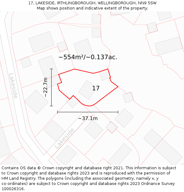 17, LAKESIDE, IRTHLINGBOROUGH, WELLINGBOROUGH, NN9 5SW: Plot and title map