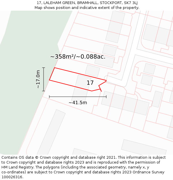 17, LALEHAM GREEN, BRAMHALL, STOCKPORT, SK7 3LJ: Plot and title map