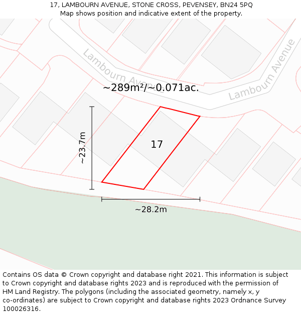 17, LAMBOURN AVENUE, STONE CROSS, PEVENSEY, BN24 5PQ: Plot and title map
