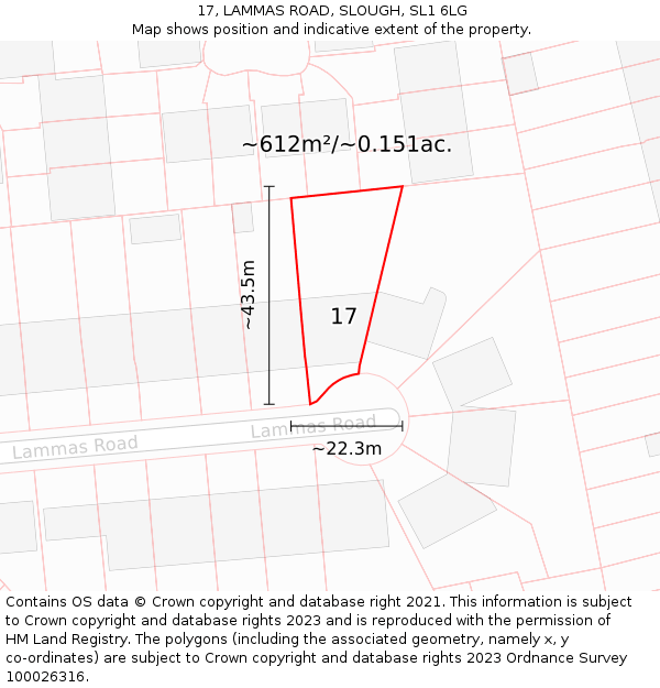 17, LAMMAS ROAD, SLOUGH, SL1 6LG: Plot and title map