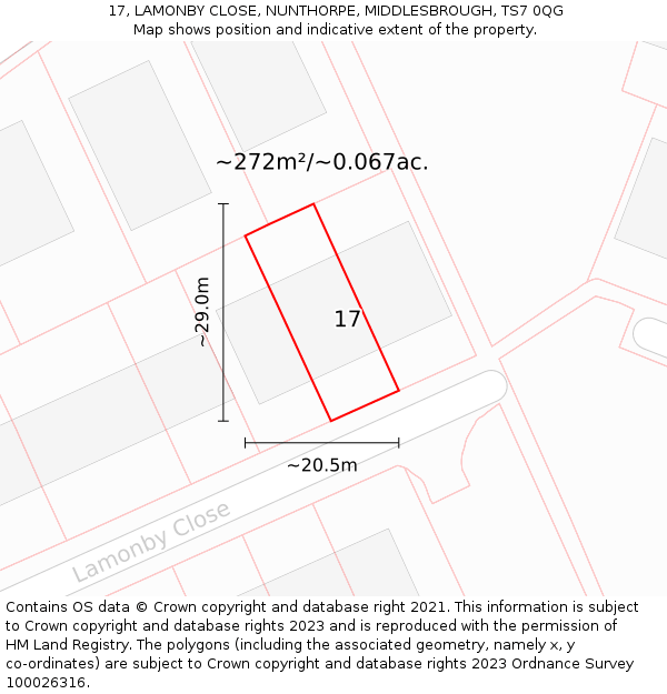 17, LAMONBY CLOSE, NUNTHORPE, MIDDLESBROUGH, TS7 0QG: Plot and title map