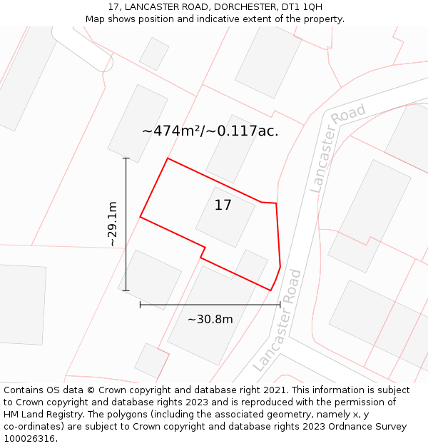 17, LANCASTER ROAD, DORCHESTER, DT1 1QH: Plot and title map