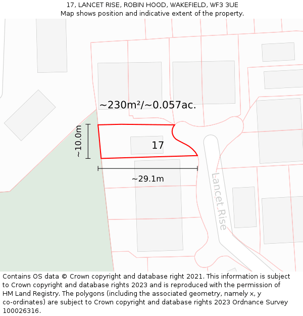 17, LANCET RISE, ROBIN HOOD, WAKEFIELD, WF3 3UE: Plot and title map