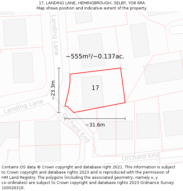 17, LANDING LANE, HEMINGBROUGH, SELBY, YO8 6RA: Plot and title map