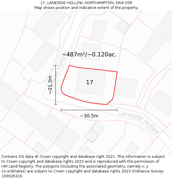 17, LANESIDE HOLLOW, NORTHAMPTON, NN4 0SR: Plot and title map