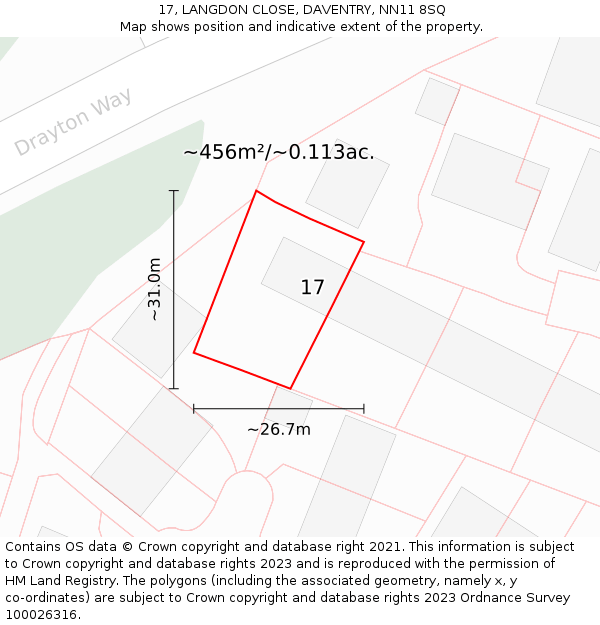 17, LANGDON CLOSE, DAVENTRY, NN11 8SQ: Plot and title map