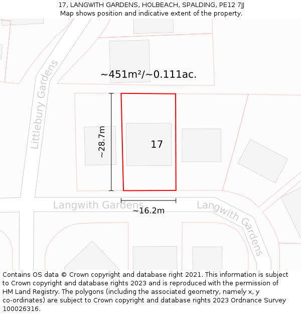 17, LANGWITH GARDENS, HOLBEACH, SPALDING, PE12 7JJ: Plot and title map