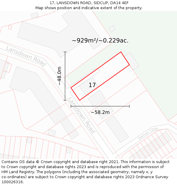 17, LANSDOWN ROAD, SIDCUP, DA14 4EF: Plot and title map