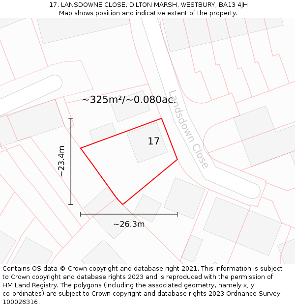 17, LANSDOWNE CLOSE, DILTON MARSH, WESTBURY, BA13 4JH: Plot and title map