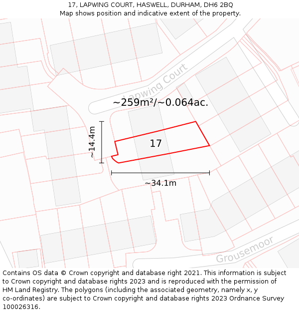 17, LAPWING COURT, HASWELL, DURHAM, DH6 2BQ: Plot and title map