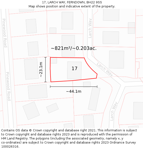 17, LARCH WAY, FERNDOWN, BH22 9SS: Plot and title map