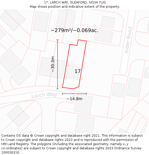 17, LARCH WAY, SLEAFORD, NG34 7UG: Plot and title map
