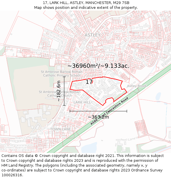 17, LARK HILL, ASTLEY, MANCHESTER, M29 7SB: Plot and title map