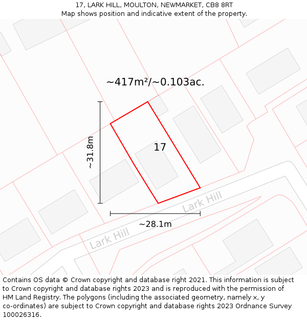 17, LARK HILL, MOULTON, NEWMARKET, CB8 8RT: Plot and title map