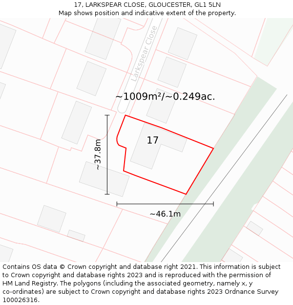 17, LARKSPEAR CLOSE, GLOUCESTER, GL1 5LN: Plot and title map