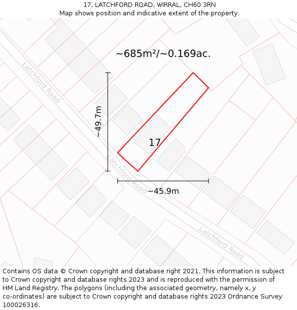 17, LATCHFORD ROAD, WIRRAL, CH60 3RN: Plot and title map