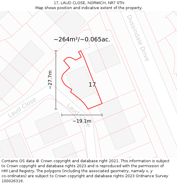 17, LAUD CLOSE, NORWICH, NR7 0TN: Plot and title map