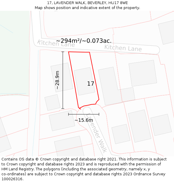 17, LAVENDER WALK, BEVERLEY, HU17 8WE: Plot and title map