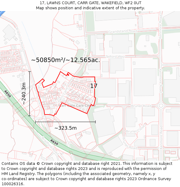 17, LAWNS COURT, CARR GATE, WAKEFIELD, WF2 0UT: Plot and title map