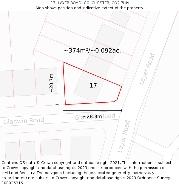 17, LAYER ROAD, COLCHESTER, CO2 7HN: Plot and title map