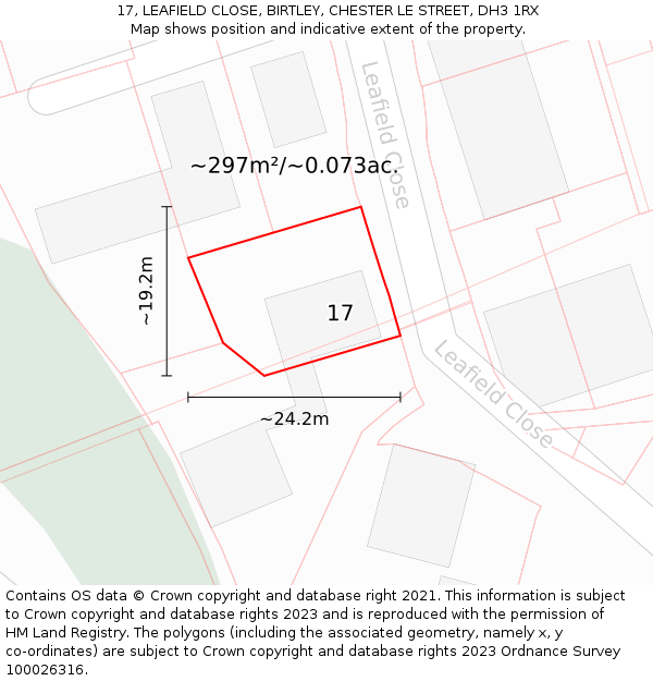 17, LEAFIELD CLOSE, BIRTLEY, CHESTER LE STREET, DH3 1RX: Plot and title map