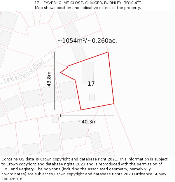 17, LEAVERHOLME CLOSE, CLIVIGER, BURNLEY, BB10 4TT: Plot and title map