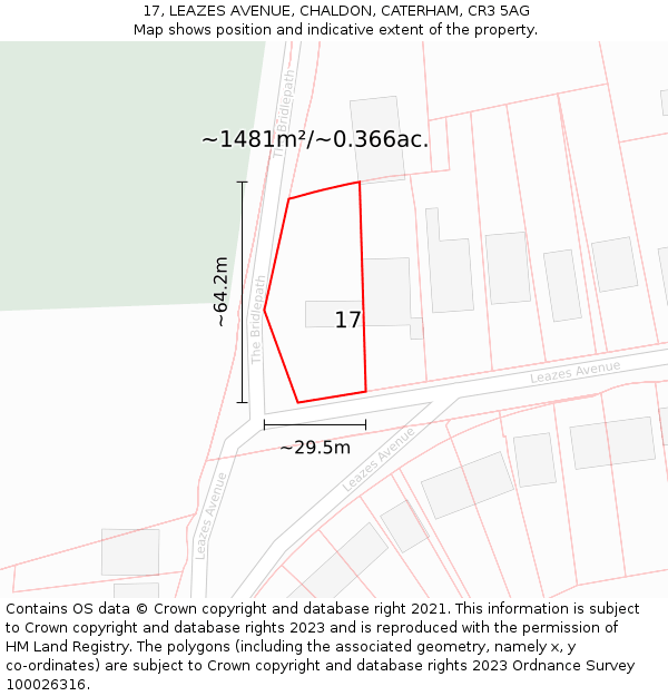 17, LEAZES AVENUE, CHALDON, CATERHAM, CR3 5AG: Plot and title map