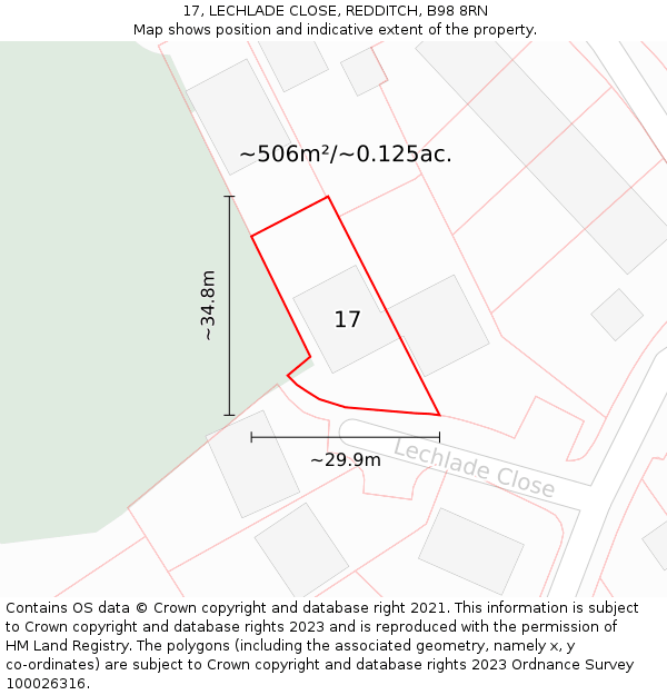 17, LECHLADE CLOSE, REDDITCH, B98 8RN: Plot and title map