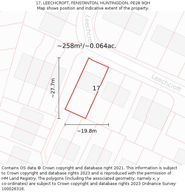 17, LEECHCROFT, FENSTANTON, HUNTINGDON, PE28 9QH: Plot and title map