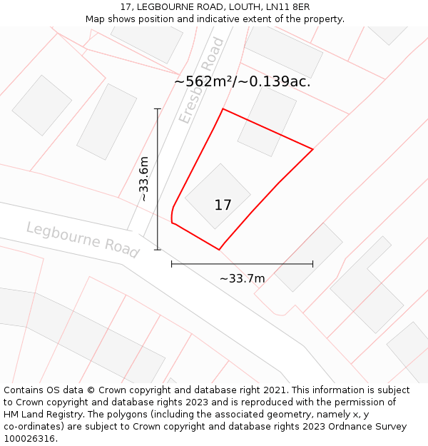 17, LEGBOURNE ROAD, LOUTH, LN11 8ER: Plot and title map