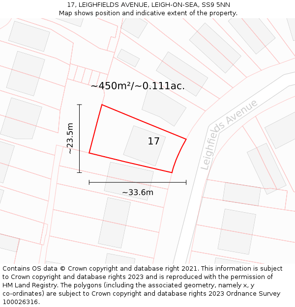 17, LEIGHFIELDS AVENUE, LEIGH-ON-SEA, SS9 5NN: Plot and title map