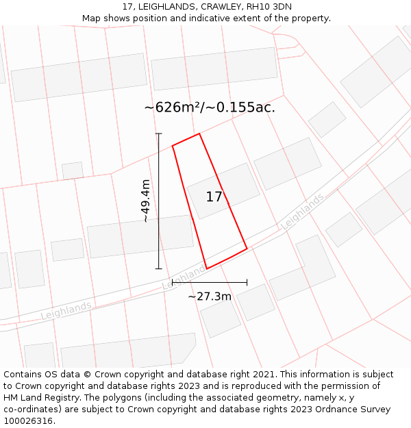 17, LEIGHLANDS, CRAWLEY, RH10 3DN: Plot and title map