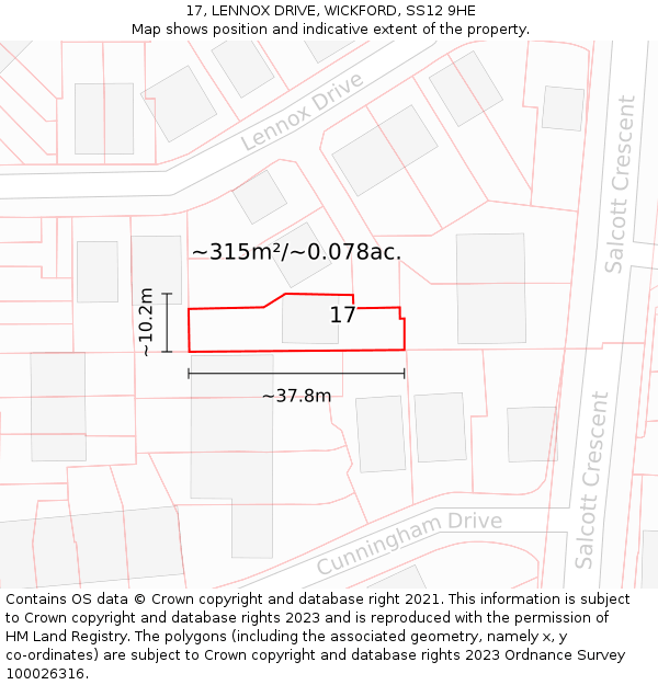 17, LENNOX DRIVE, WICKFORD, SS12 9HE: Plot and title map