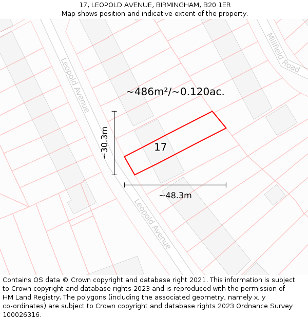 17, LEOPOLD AVENUE, BIRMINGHAM, B20 1ER: Plot and title map