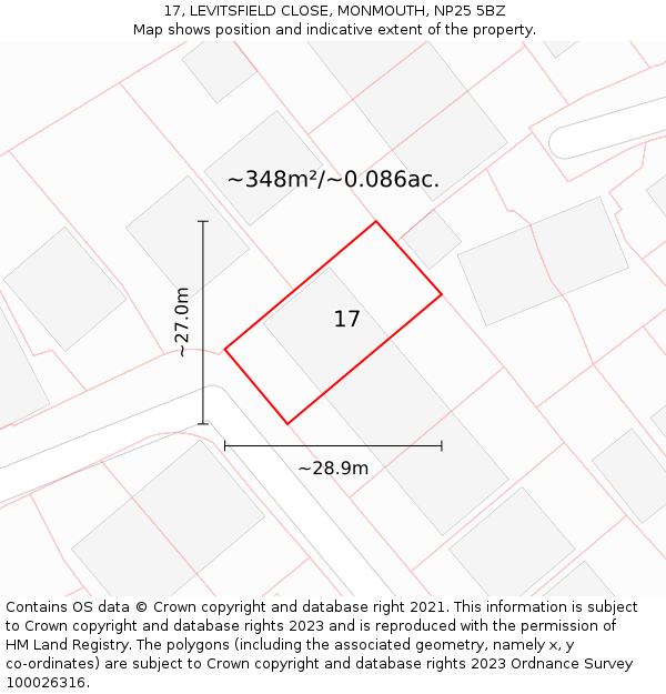 17, LEVITSFIELD CLOSE, MONMOUTH, NP25 5BZ: Plot and title map