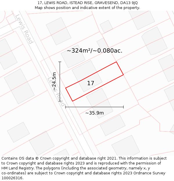 17, LEWIS ROAD, ISTEAD RISE, GRAVESEND, DA13 9JQ: Plot and title map