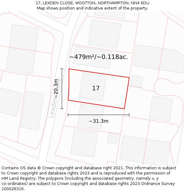 17, LEXDEN CLOSE, WOOTTON, NORTHAMPTON, NN4 6DU: Plot and title map