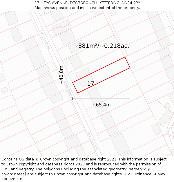 17, LEYS AVENUE, DESBOROUGH, KETTERING, NN14 2PY: Plot and title map