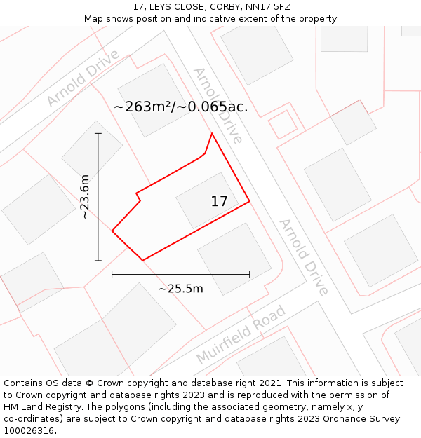 17, LEYS CLOSE, CORBY, NN17 5FZ: Plot and title map