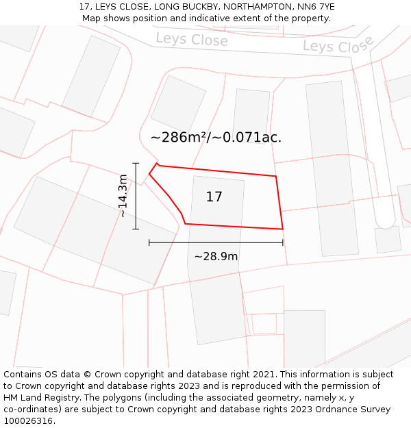 17, LEYS CLOSE, LONG BUCKBY, NORTHAMPTON, NN6 7YE: Plot and title map