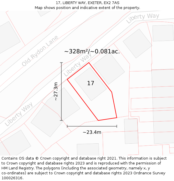 17, LIBERTY WAY, EXETER, EX2 7AS: Plot and title map