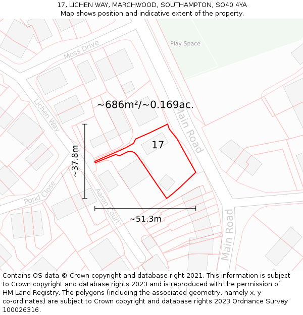 17, LICHEN WAY, MARCHWOOD, SOUTHAMPTON, SO40 4YA: Plot and title map